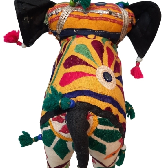 Vintage 1950's Anglo Raj‎ Handmade Embroidered Stuffed Elephant Folk Art - Picture 4 of 11
